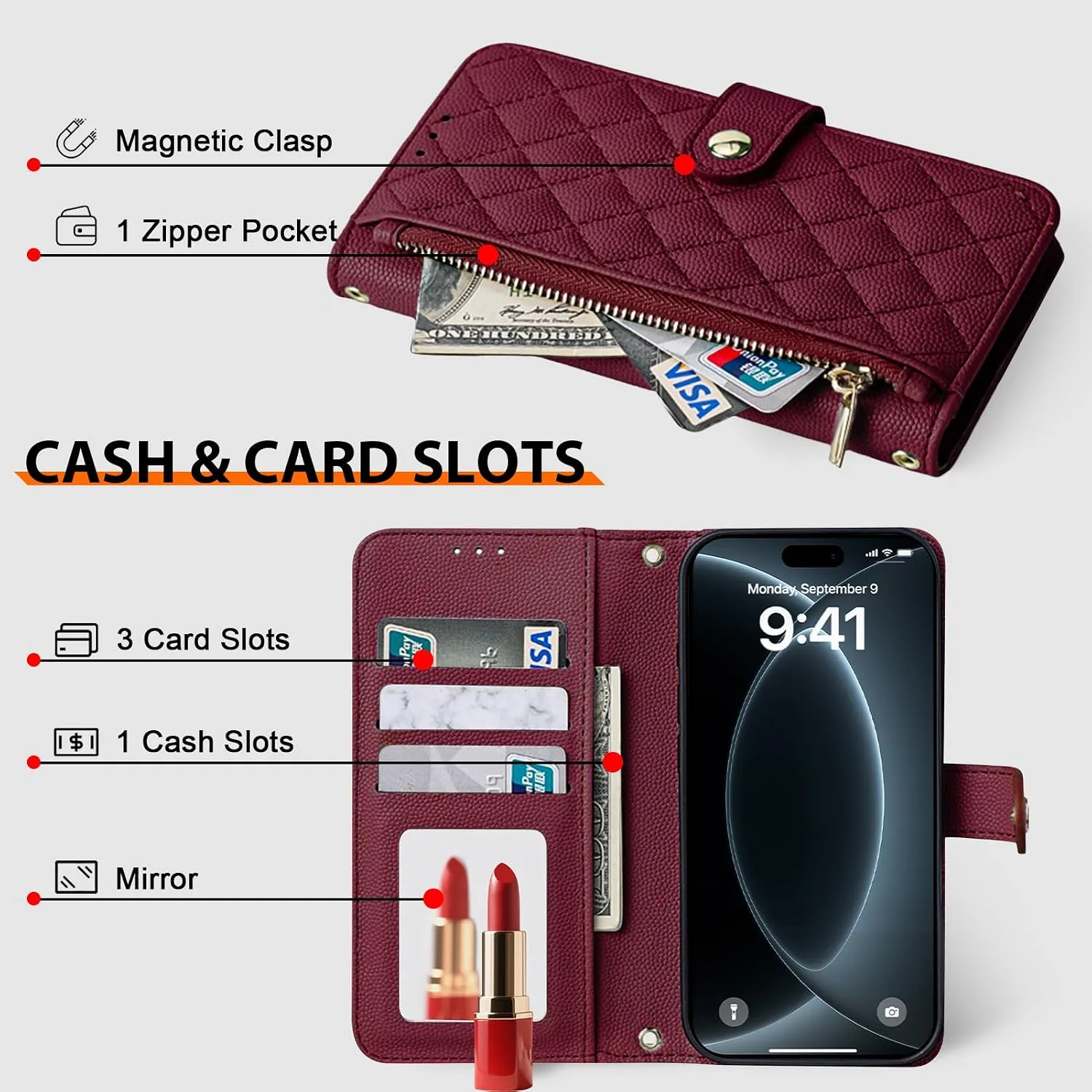 Wallet Phone Case Crafted for iPhone 18 Pro Max Burgundy