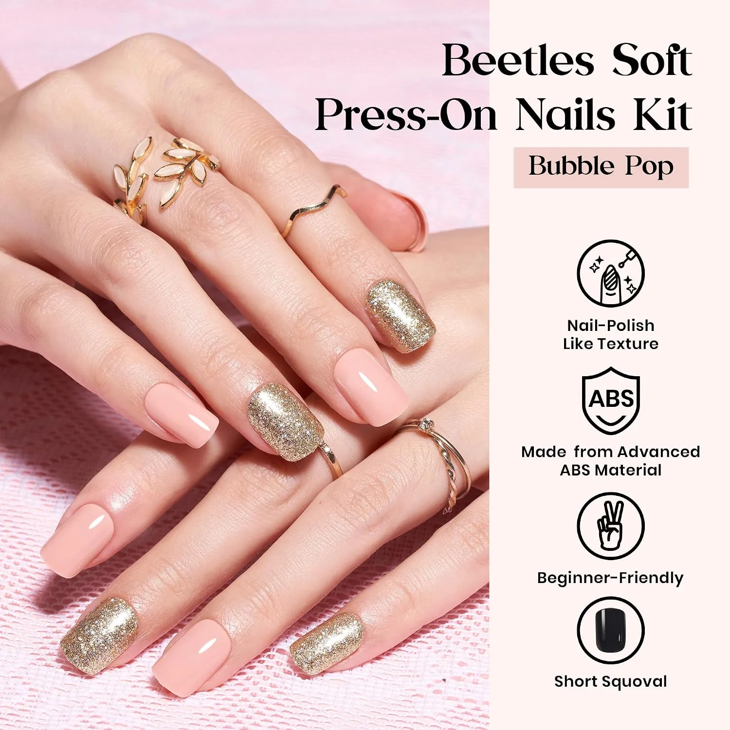 Beetles Press On Nails Kit - Bubble Pop, 720Pcs 24 Colors Short Square