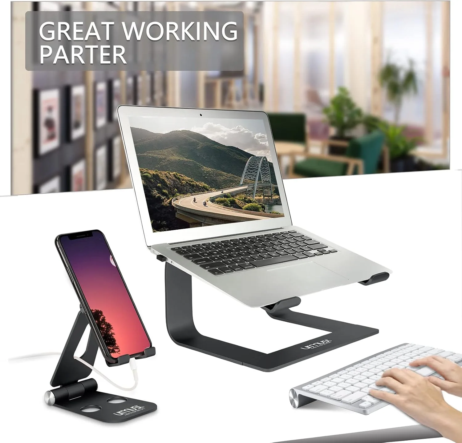 Urmust Laptop Stand for Desk, Black, Up to 15.6" Laptop