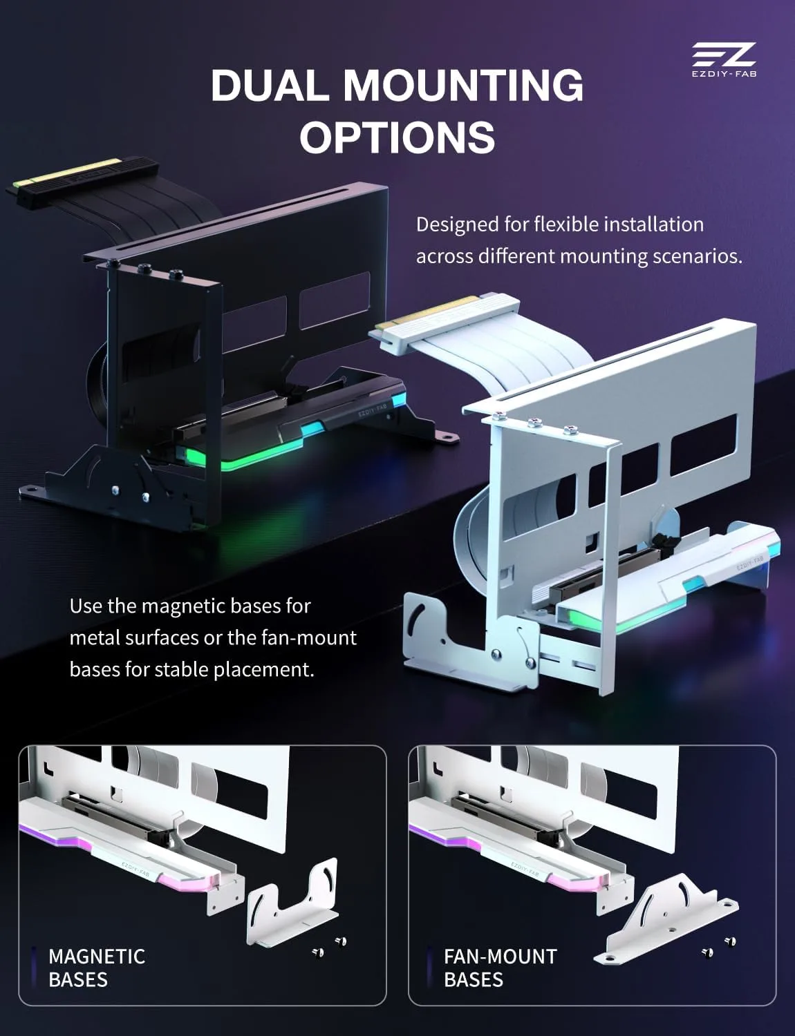 EZDIY-FAB AH18 PCIe 5.0 ARGB Multi-Angle Vertical GPU Mount Kit, White