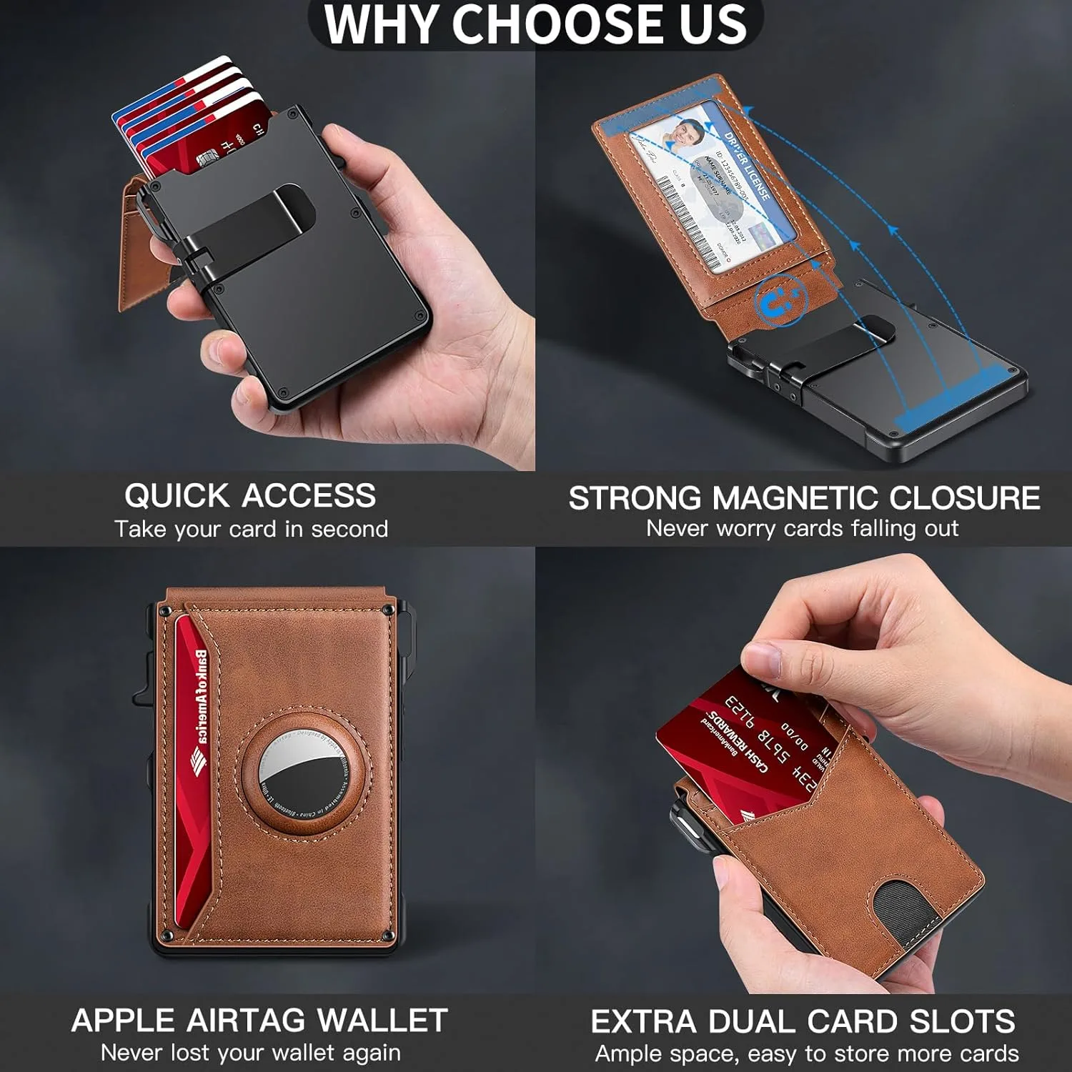 Airtag Wallet for Men Smart Wallet for Air Tag RFID Blocking Minimalist