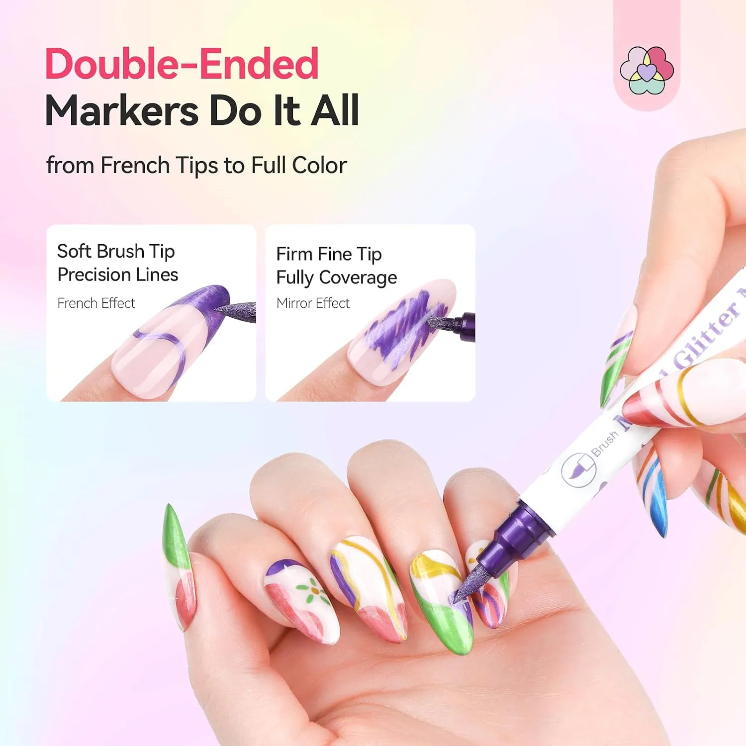 SAVILAND 10 Colors Nail Art Pens Set, 0.5mm Dual Tip Nail Polish Pens