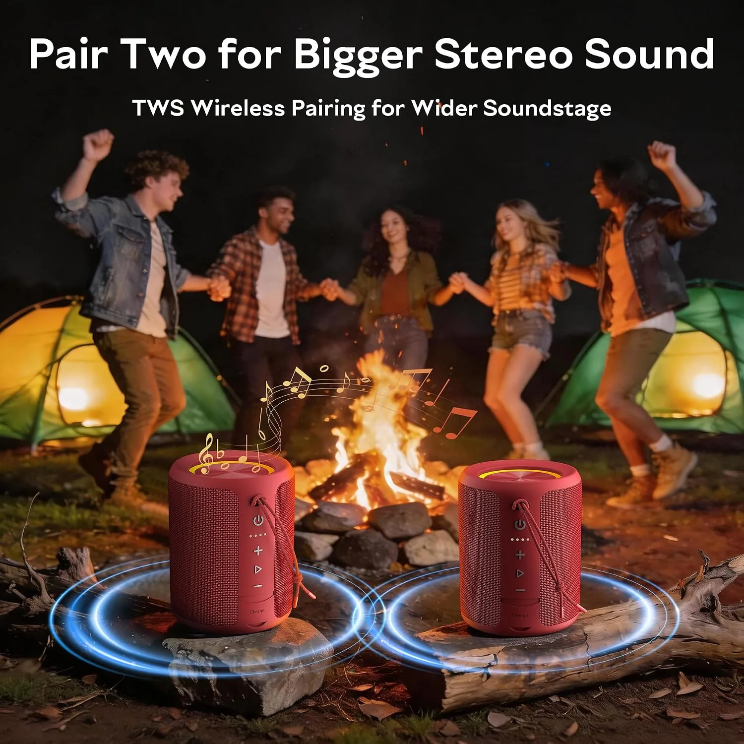 Portable Bluetooth Speaker, IPX7 Waterproof Wireless Speaker with 20W Loud Stereo Sound, 15H Playtime & Beat-Synced RGB Light, Small Outdoor Speaker for Shower, Pool, Beach,Hiking,Gifts(Red)