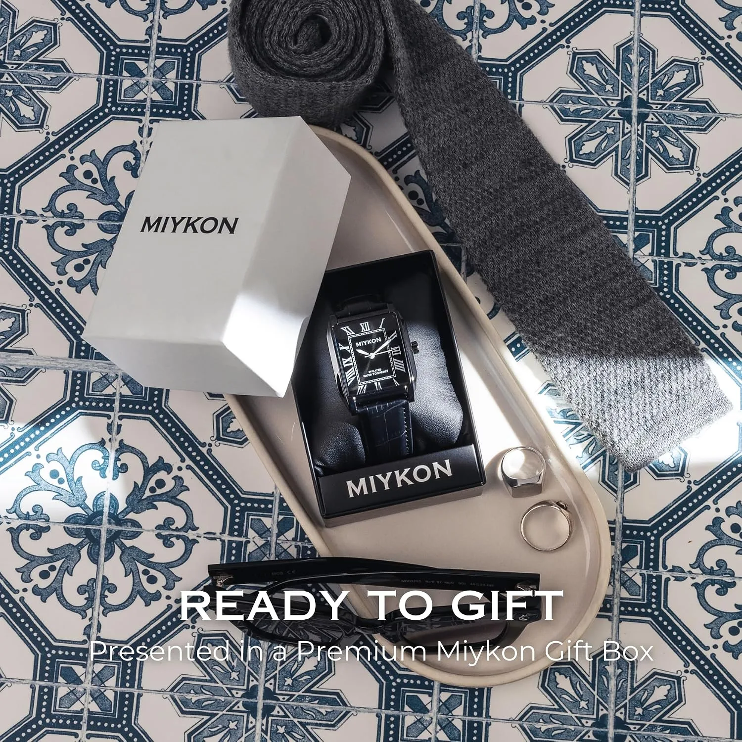 Miykon Men Vintage Tank Dress Watch, Genuine Leather Strap, Water Resistant