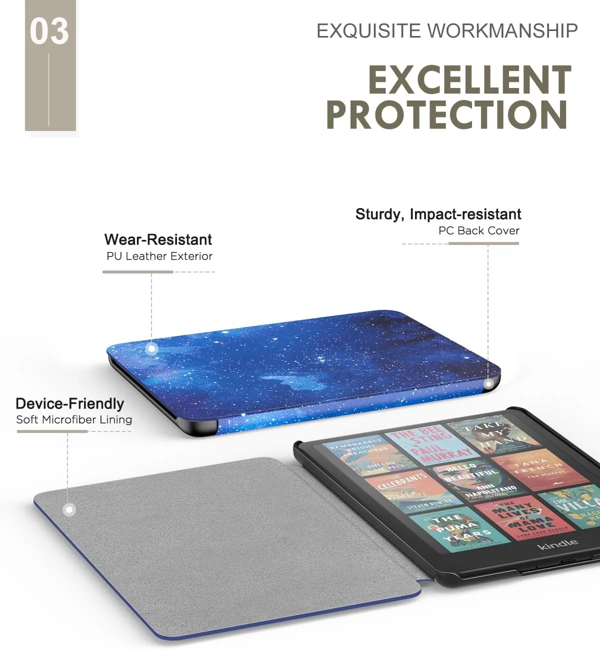 Moko Case for 7" Kindle Paperwhite 12th Gen 2024/Colorsoft, Blue Starry Sky