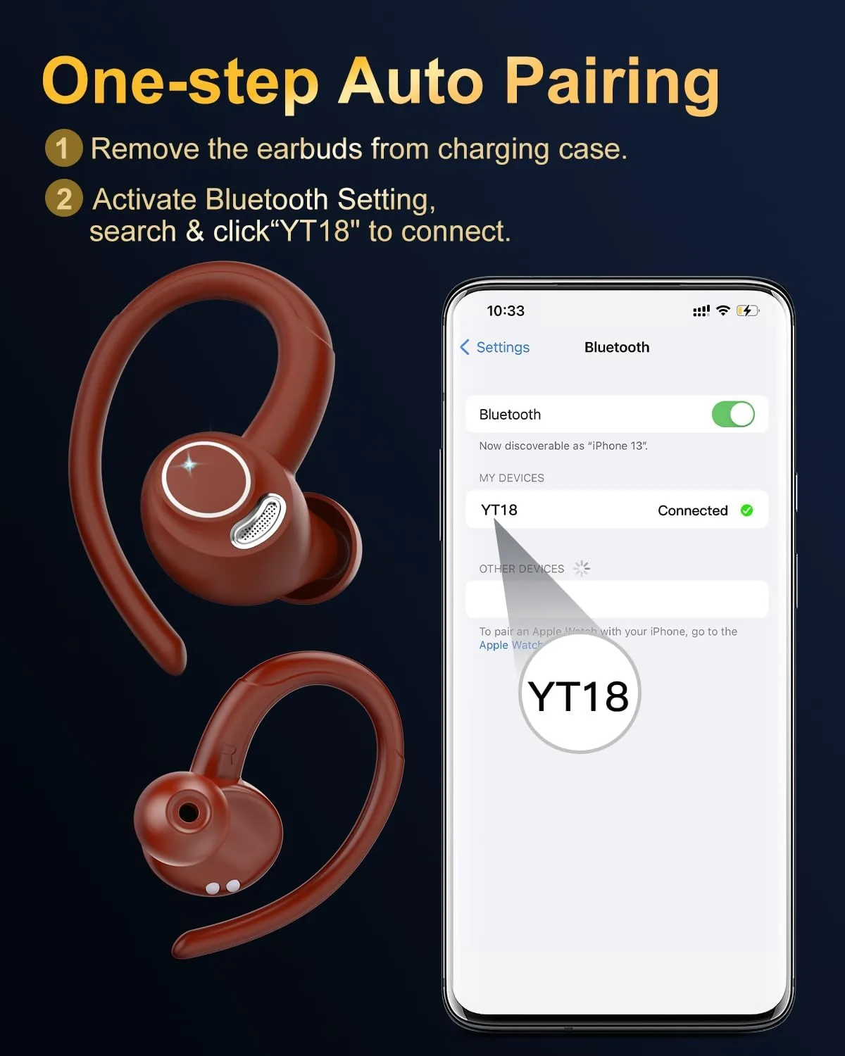 Wireless Earbuds, Bluetooth 5.4 Headphones Sport Over Ear Buds With ENC Mic