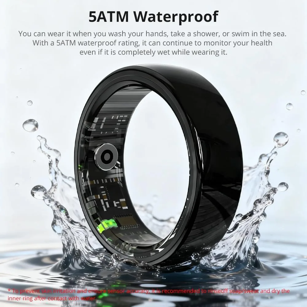 Smart Ring for Women, Health Tracker & 5ATM, COLMI R02.(Black Ceramic, 8#)