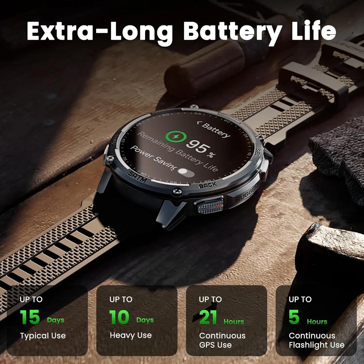KOSPET Tank T4C Smart Watch with GPS, 5ATM/IP69K Waterproof, LED Flashlight