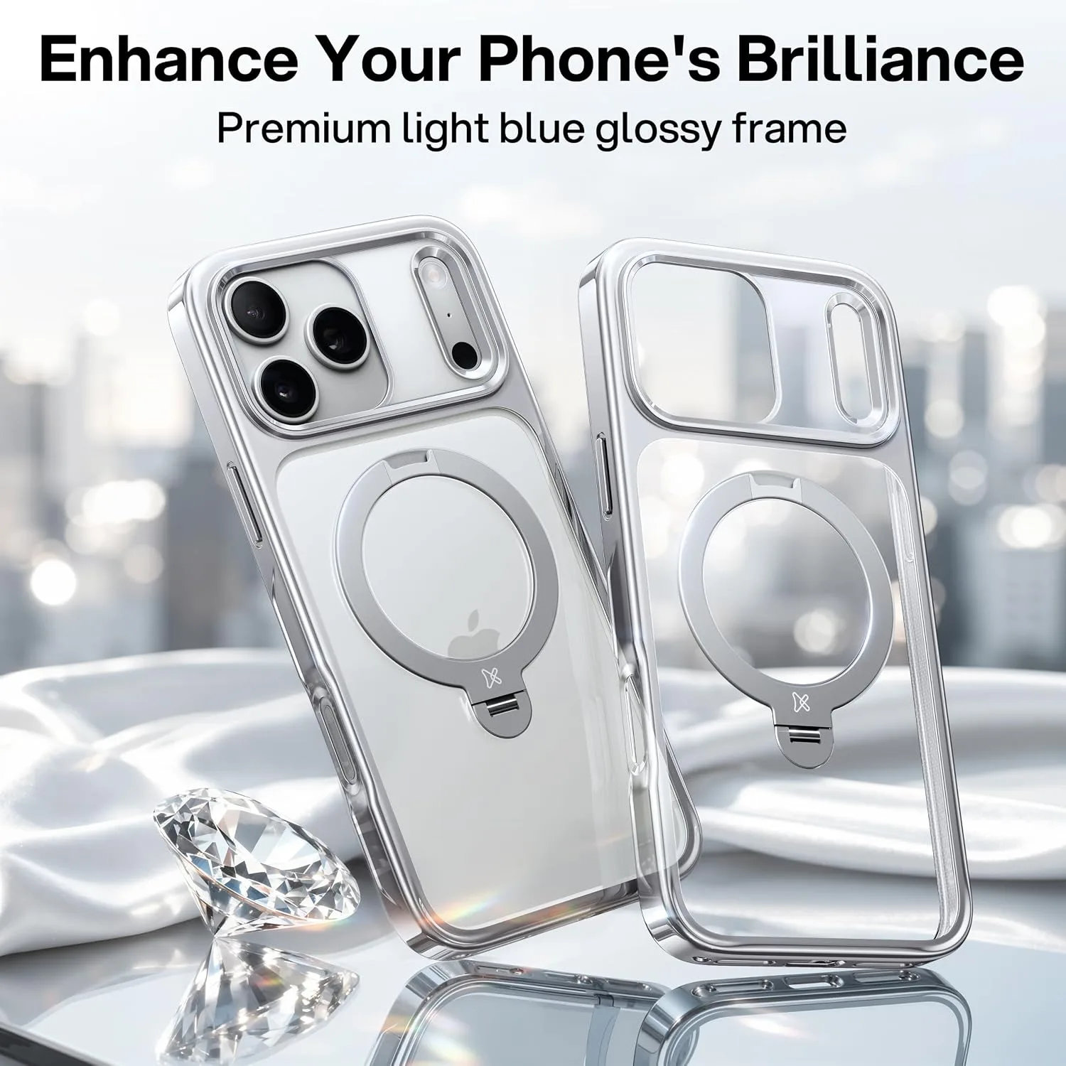 CASEKOO Glossy Silver 360 Spin Magnetic Stand for iPhone 18 Pro Max Case