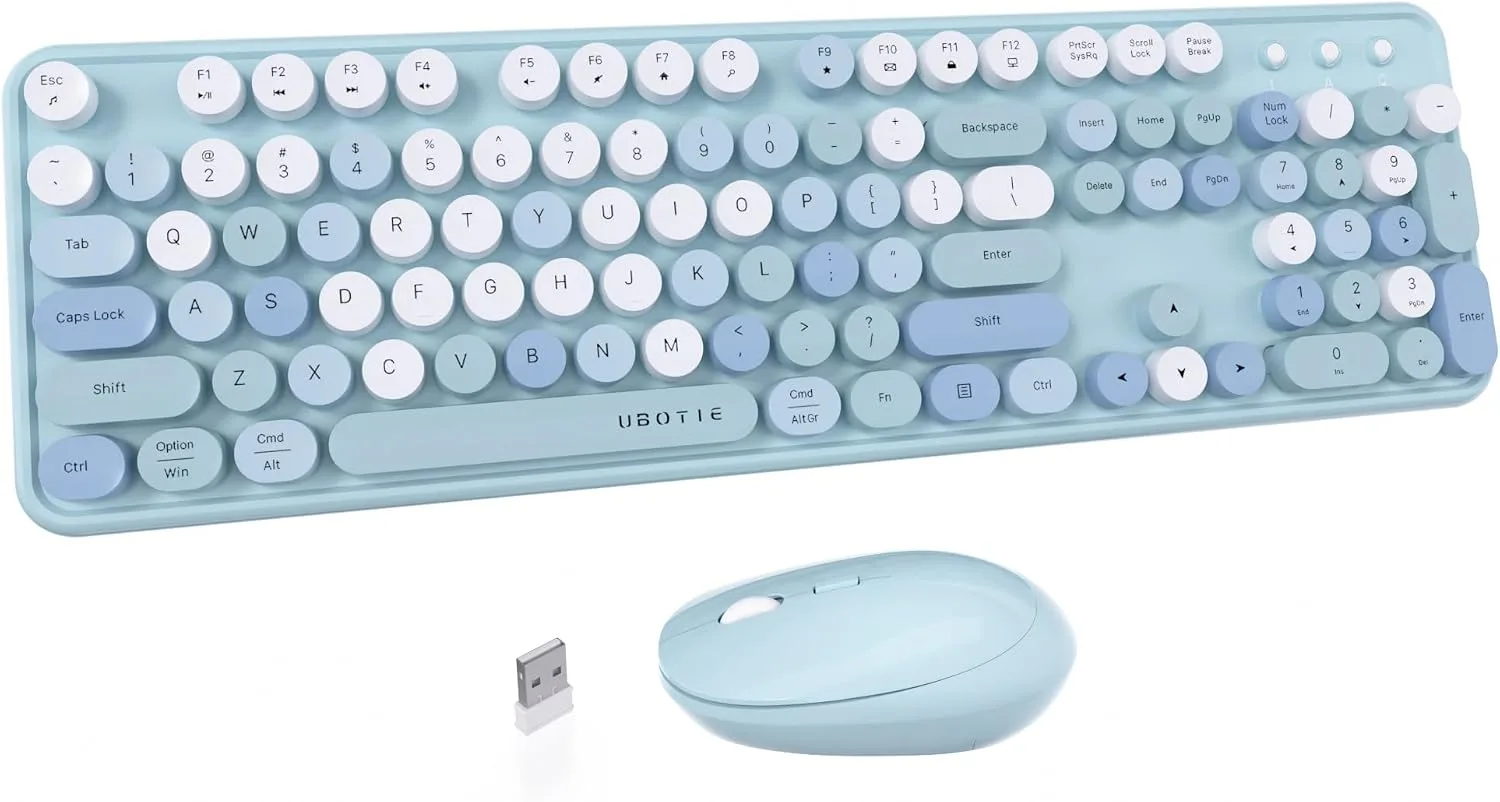 UBOTIE Colorful Wireless Keyboard and Mouse Combo (Blue-Colorful)