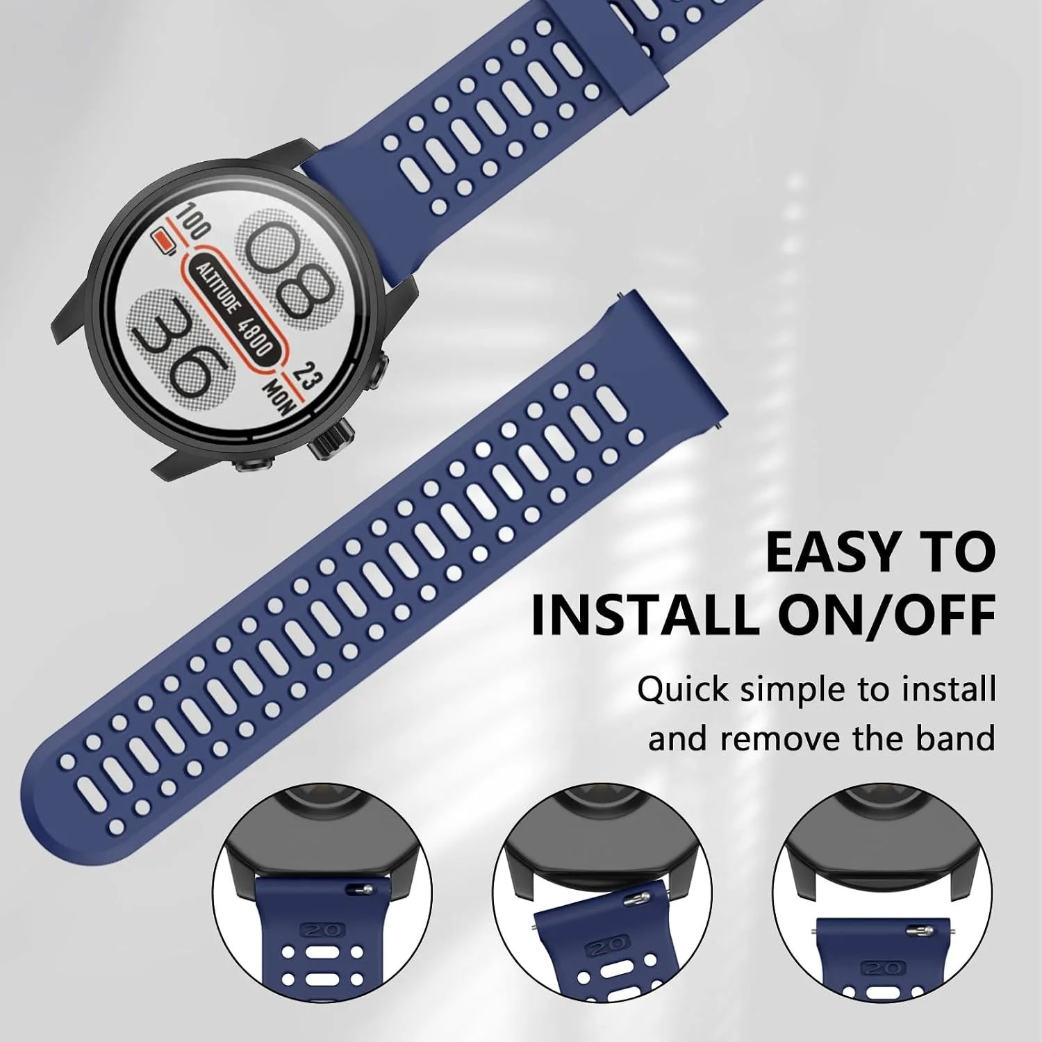 Compatible with Coros Pace 2 Watch Band, 20mm Quick Release Sports Silicone Watch Band Breathable Wristband Strap Women Men Strap for COROS APEX 2/APEX 42mm
