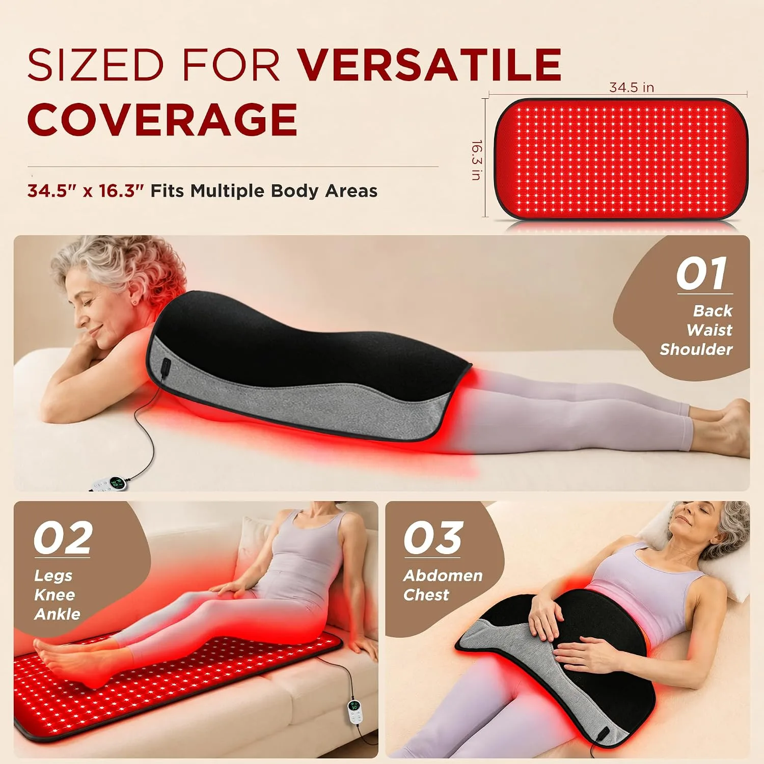 Red Light Therapy for Body,FSA&HSA Eligible Infrared Light Therapy Mat,34.5" x 16.3" Dual Wavelength and 10-90 Min Timer,4 Modes and 5 Levels with Medical-Grade TPU for Full Body Pain Relief