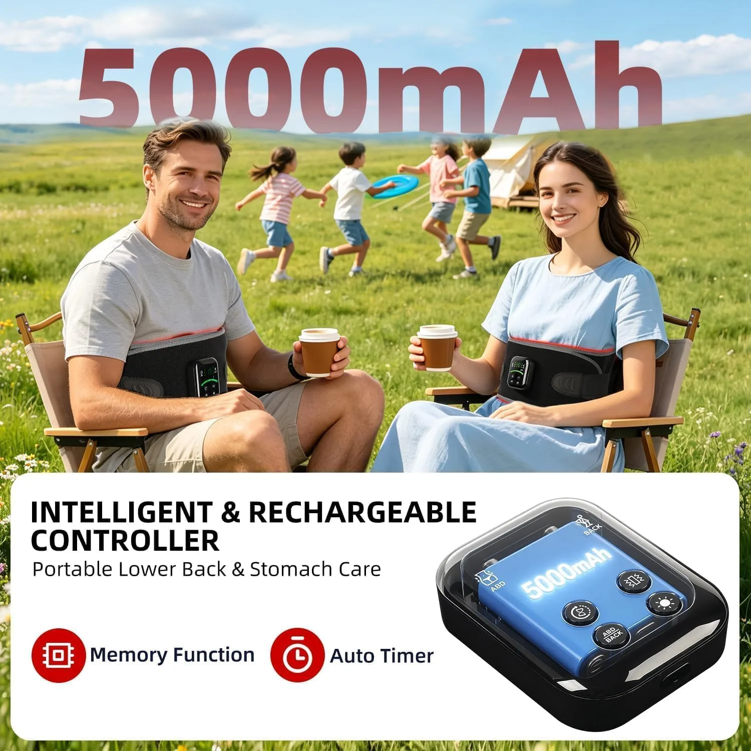 Red Light Therapy Belt, Cordless Warmth & Massage, Dual-Side 660nm & 850nm