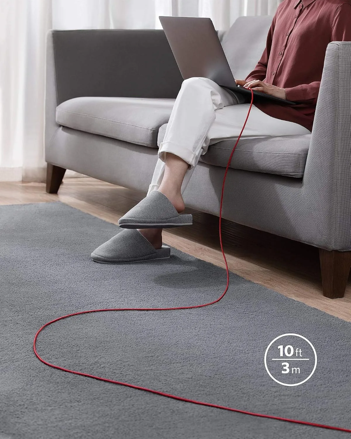 Anker USB C to USB C Cable, 100W Fast Charging Cable (1-Pack, 10 ft, Red)