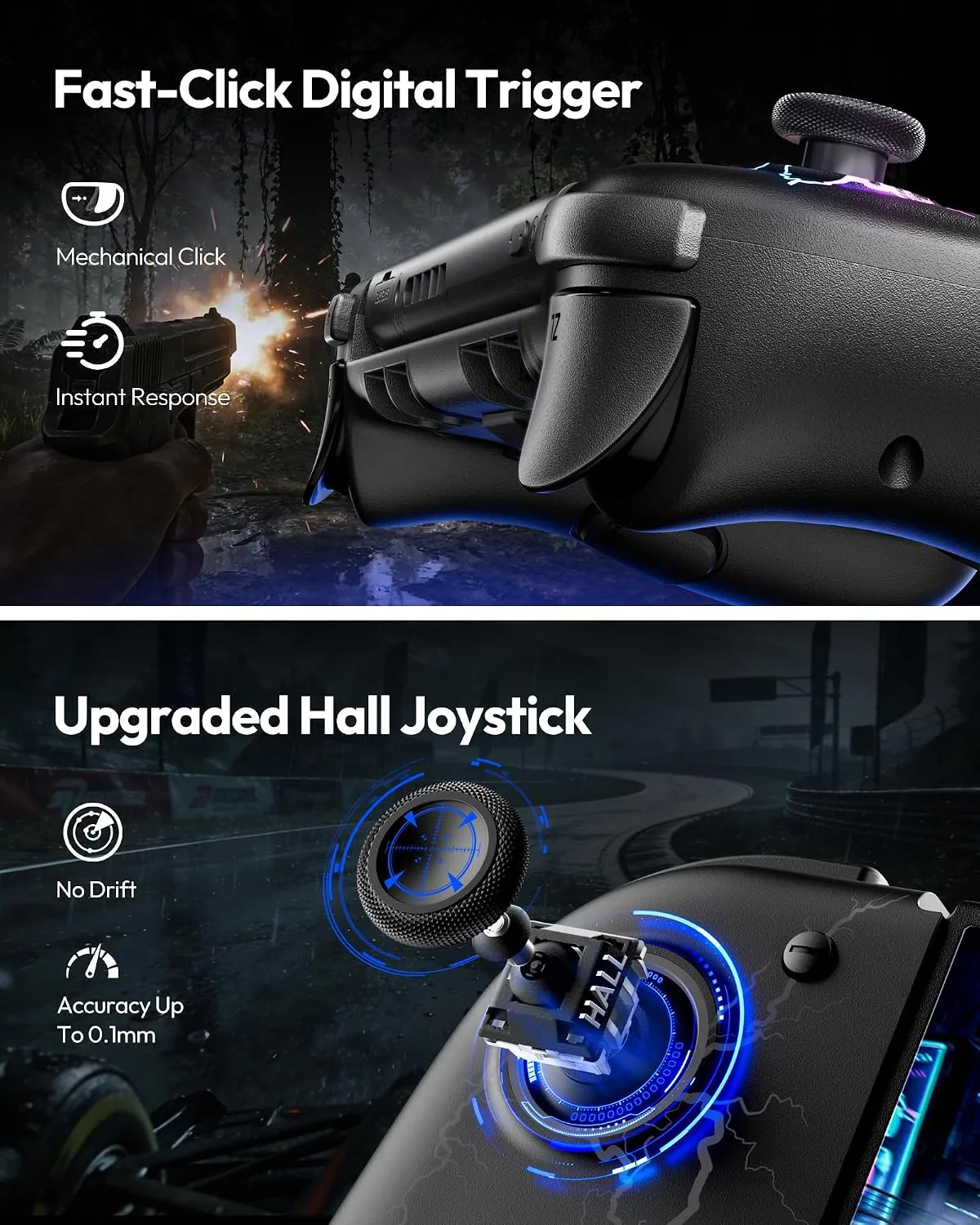VOYEE Switch Controllers for Switch/OLED, with Hall Effect Joystick Black