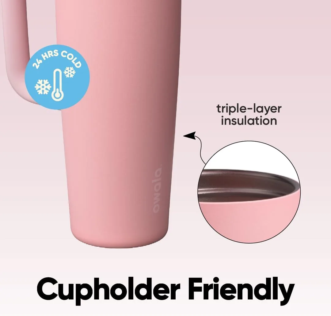 Owala FreeSip Tumbler Stainless Steel Water Bottle 30 oz Rose Quartz