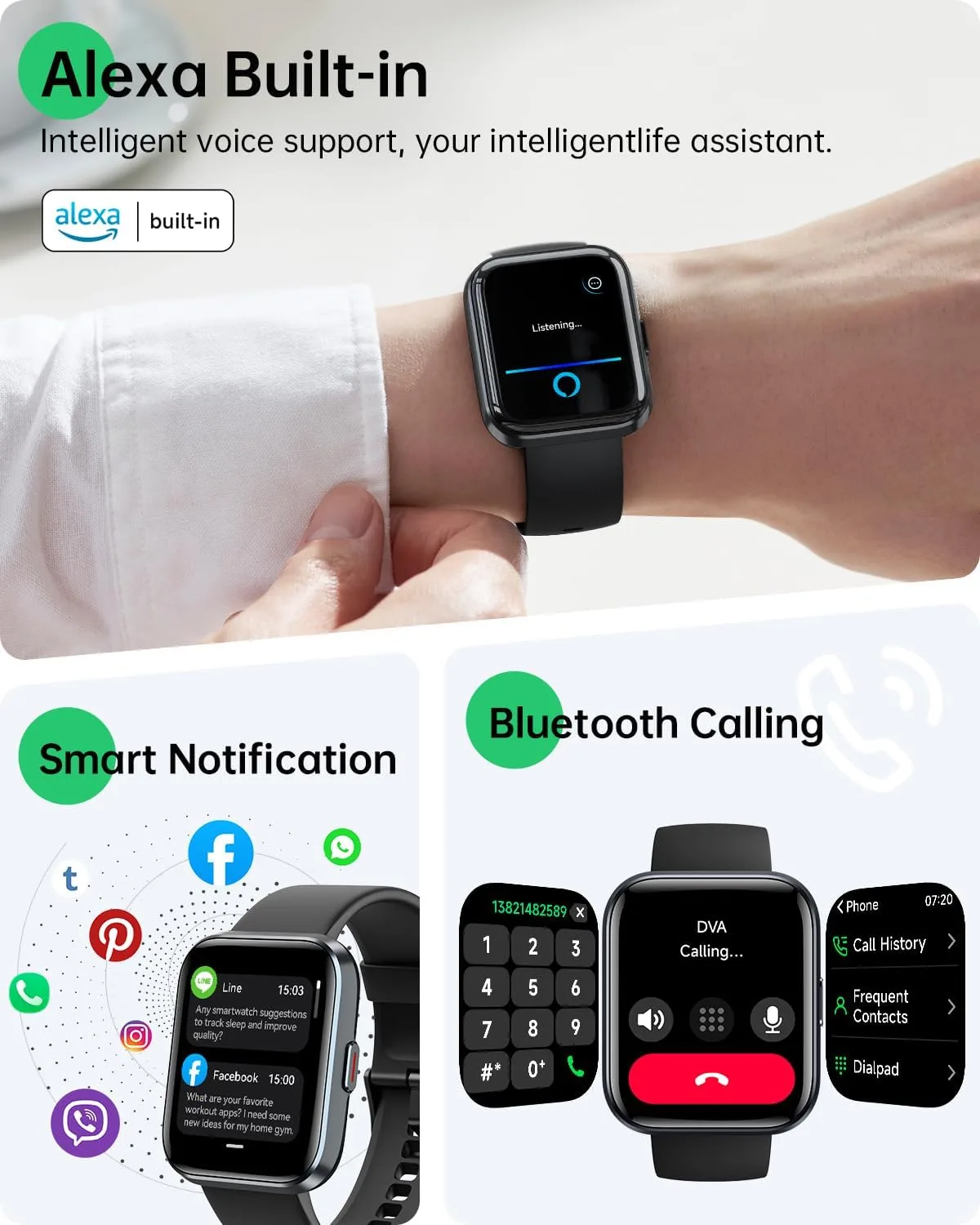 Smart Watches for Women Men, 1.83" HD Alexa Smart Watch for Android & iPhones (Calls/SMS/Reminders), Fitness Watch with Heart Rate Monitor, Sleep/Step Count Tracker, 120+ Sport Modes Pedometer Watch