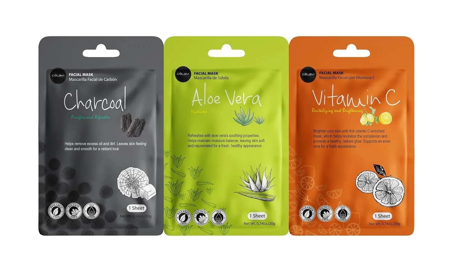 Celavi Korean Face Mask Sheet Set, Facial Spa Masks for Women, 12 Pack
