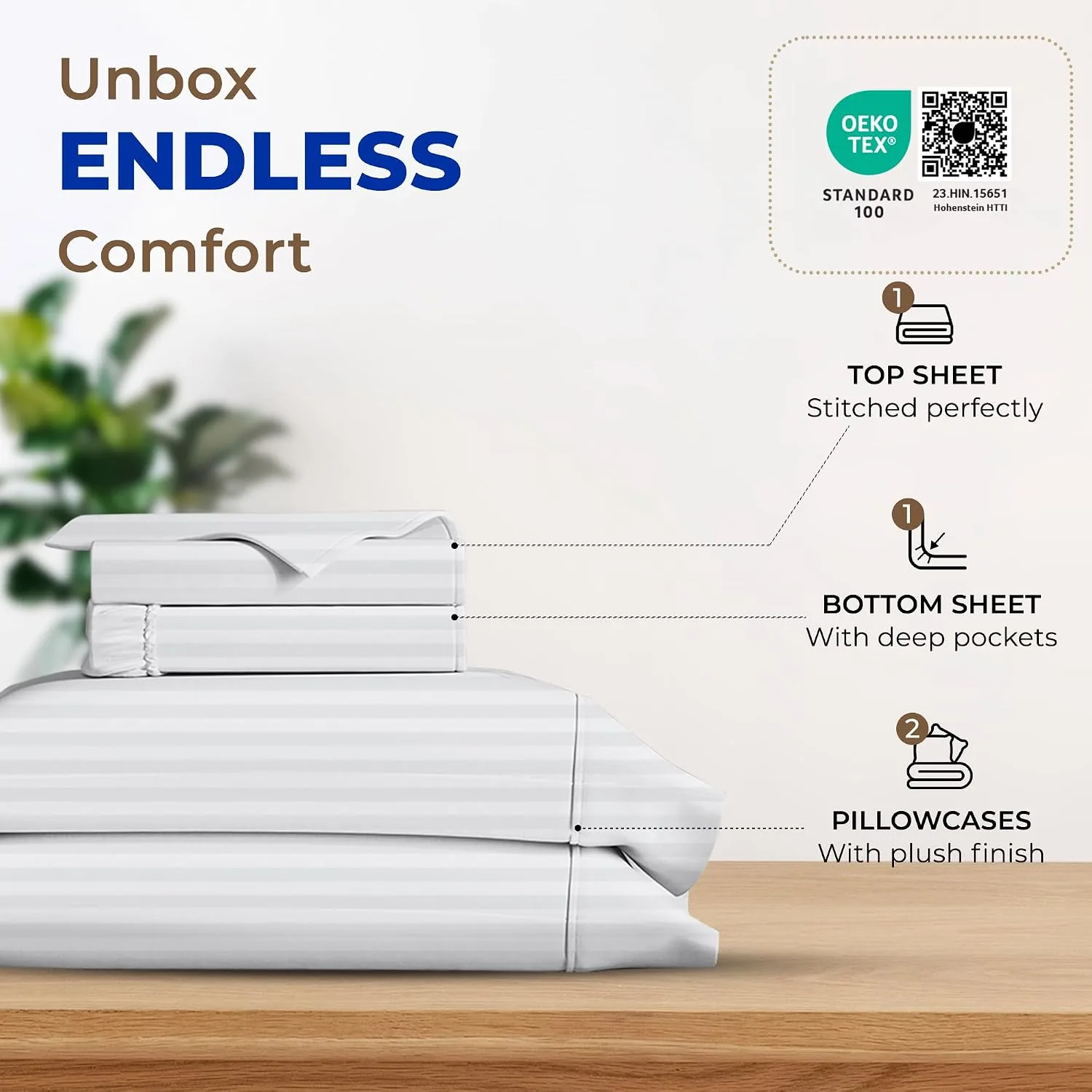 THREAD SPREAD Egyptian Cotton Sheets King Size - Luxury 600 Series King Size Sheets Set (4 PC, White - Stripe), 16" Deep Pocket All Around Elastic, Soft, Cooling, Sateen, Durable Hotel Bed Sheet Sets