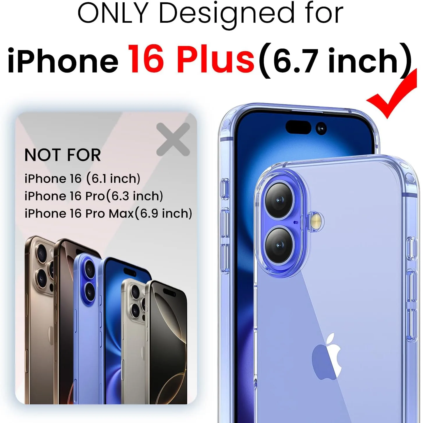 toushion 3 in 1 for iPhone 16 Plus Case Transparent