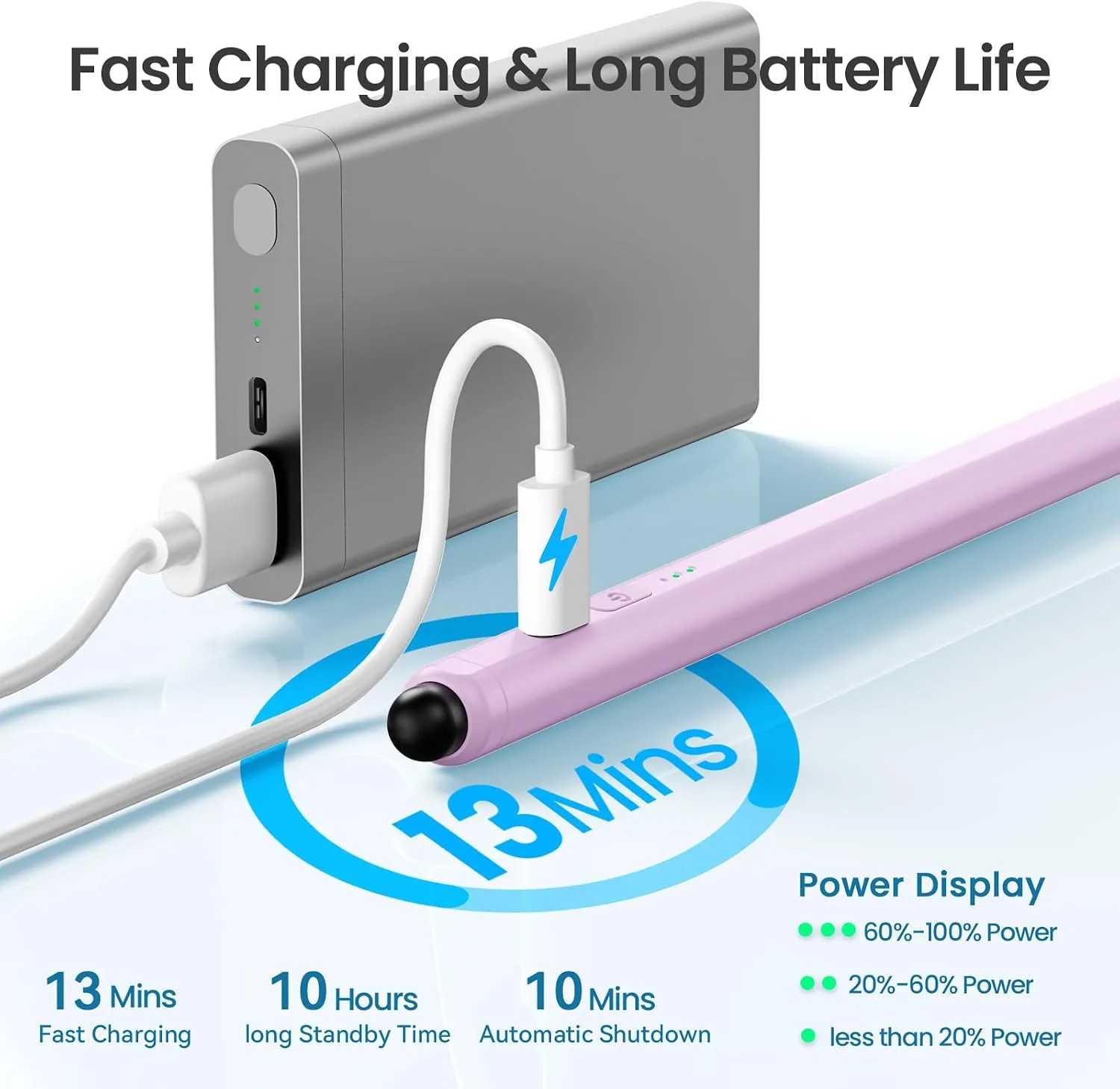 Hastraith Stylus Pen for iPad(2026-2018),13 mins Fast Charge Pencil with Tilt Sensitivity for iPad A16/10/9/8/7/6,Air 13"/11"/M3/M2/5/4/3,Pro 11"/13"/12.9"/M4/M2/M1,Mini 7/6/5, Light Lilac