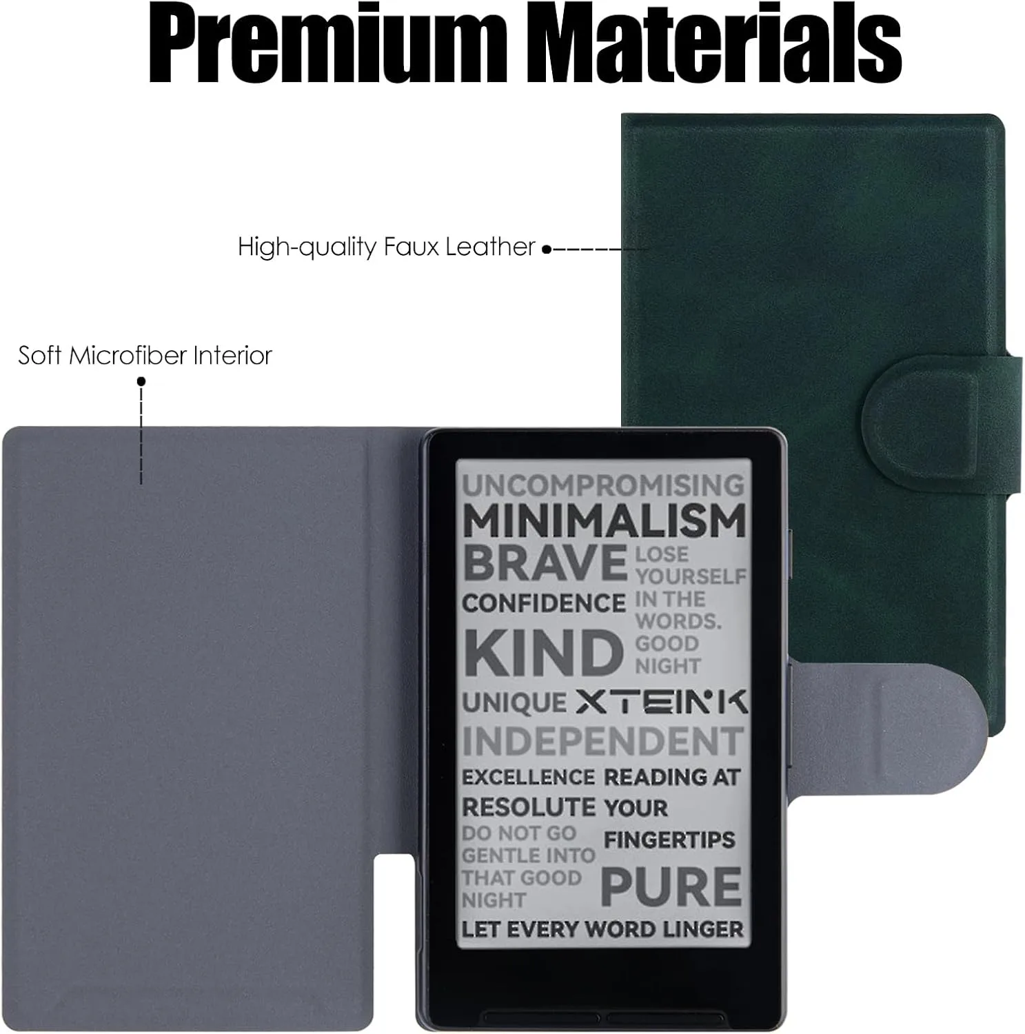 Magnetic Case for Xteink X4,PU Leather Slim Cover, Forest Green