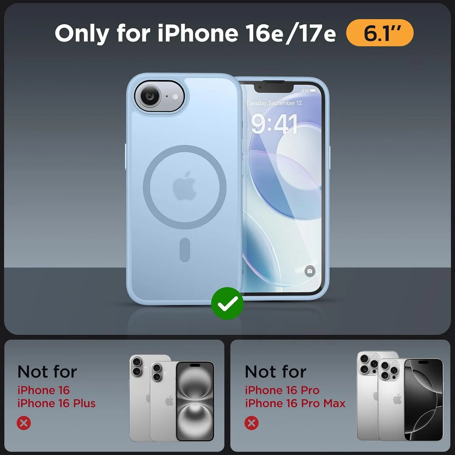 miracase for iPhone 16e case & iPhone 17e Case for MagSafe [with 2×9H+ Screen Protectors] TOP Military-Grade Protection Shockproof with Velvet Touch for iPhone 16e/17e Phone Case 6.1", Light Blue