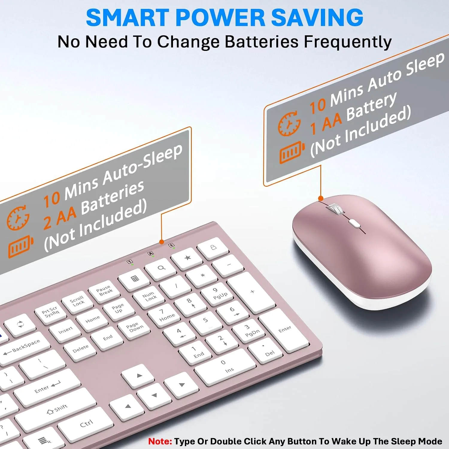 Wireless Keyboard and Mouse Combo, Ultra Slim Full Size Silent Keyboard