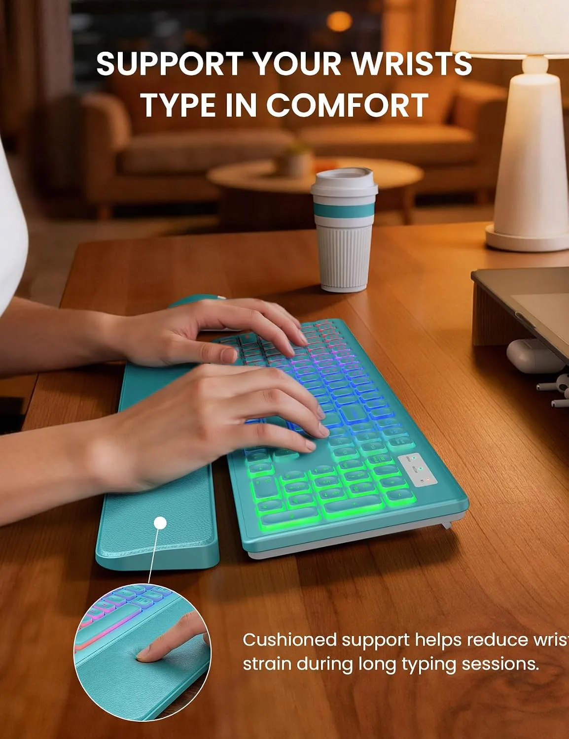 Wireless Keyboard and Mouse Combo, RGB Backlit, Wirst Rest, Rechargeable