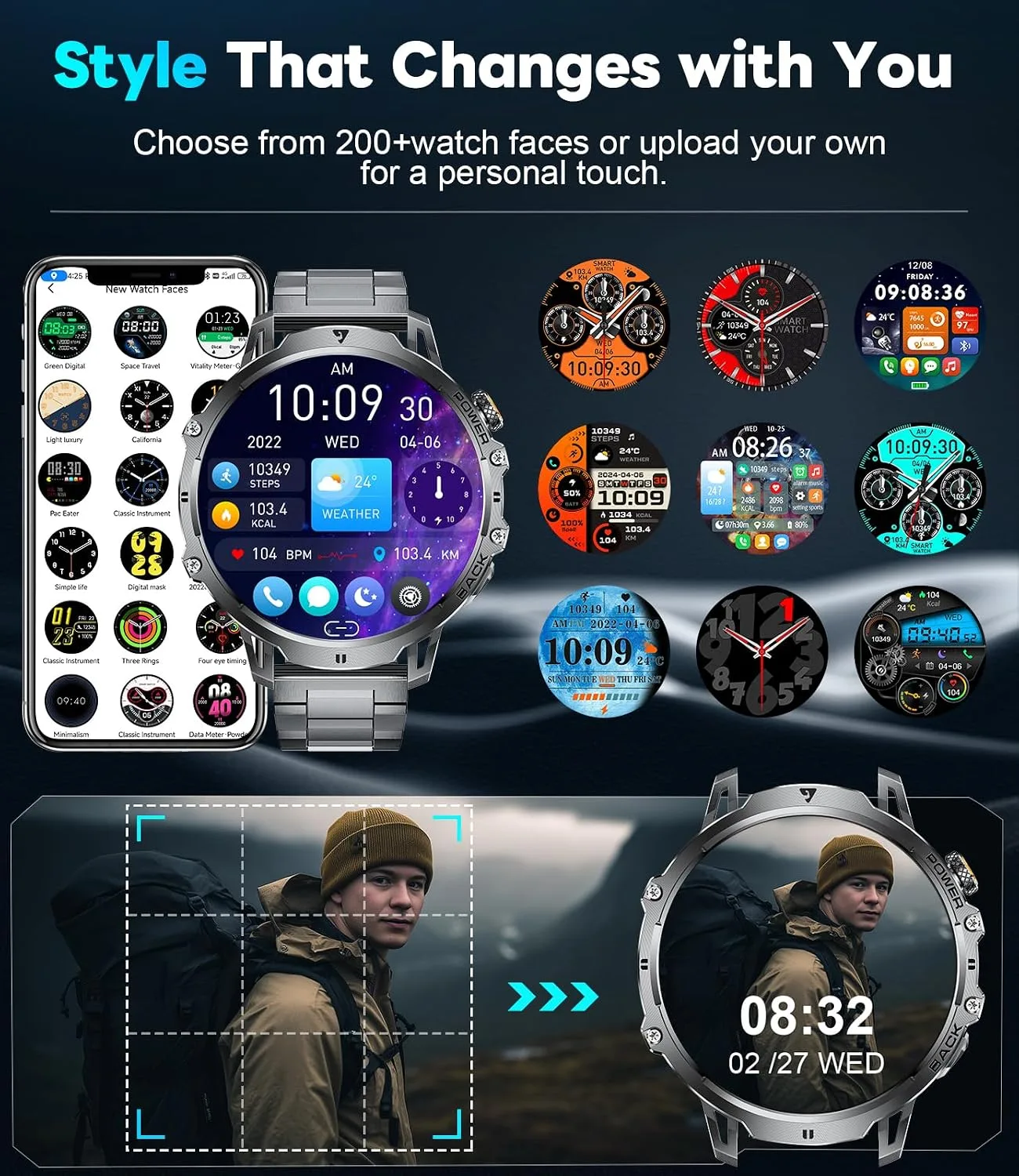 LIGE Military Smart Watches for Men(2 Bands), 1400mAh/1.85" HD Large Screen