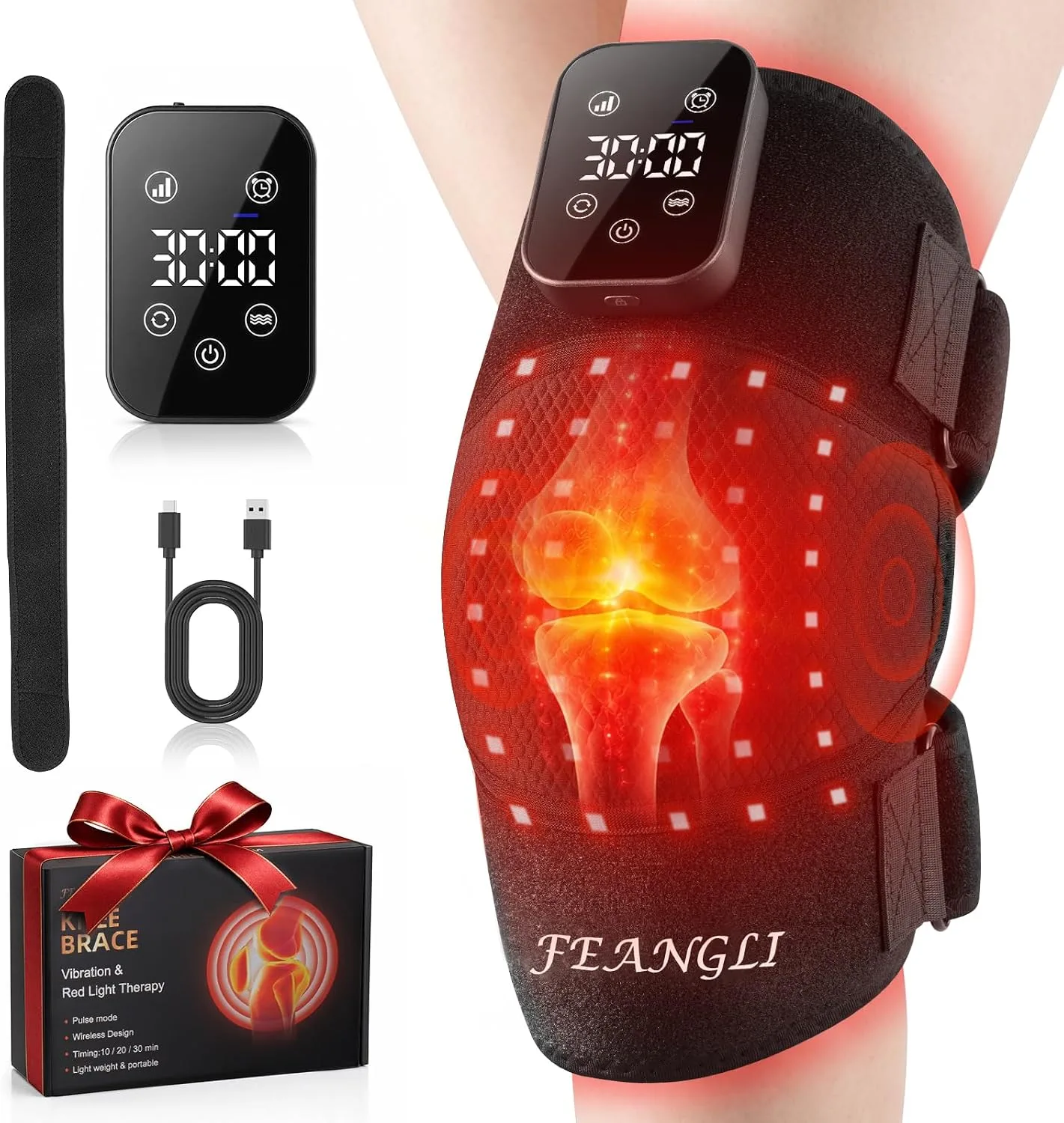 Almohadilla terapéutica para rodilla Feangli con terapia de luz roja y masaje