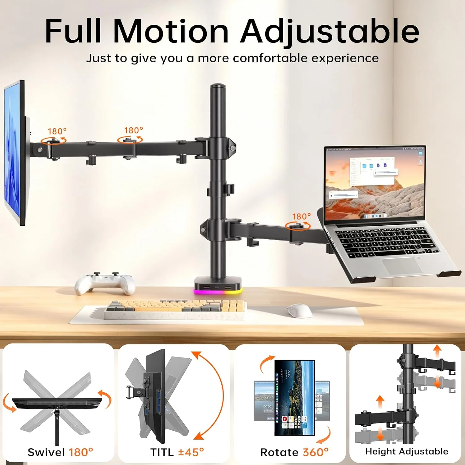 Afaloona RGB Monitor & Laptop Stand with USB Hub, Charging & Data Transfer