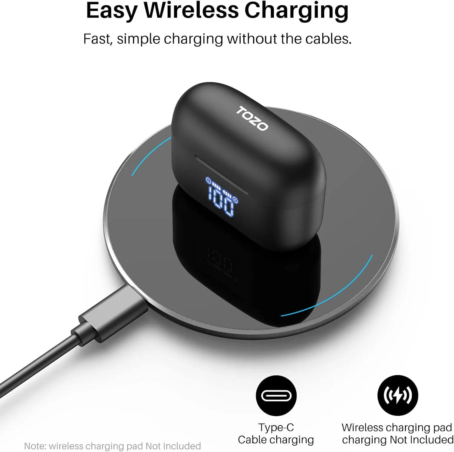 TOZO T20 Wireless Earbuds 97H Playtime, Wireless Charging LED Display Case