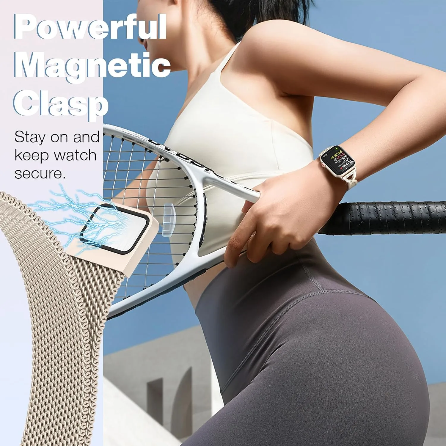Thin Mesh Loop with X-Shape Clasp Compatible with Apple Watch Bands Women