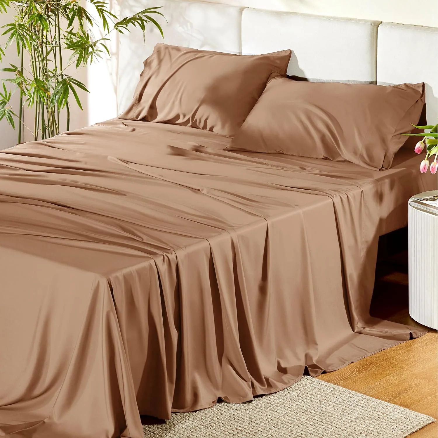 Bedsure PureWoven 100% Rayon Derived from Bamboo, Full Size Sheets, 4 PCS
