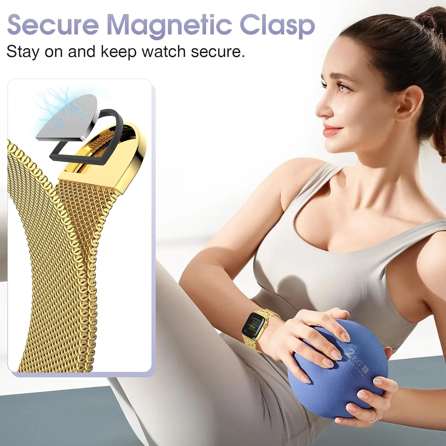 Mesh Sculpted Metal Detail Loop Compatible with Apple Watch Bands for Women