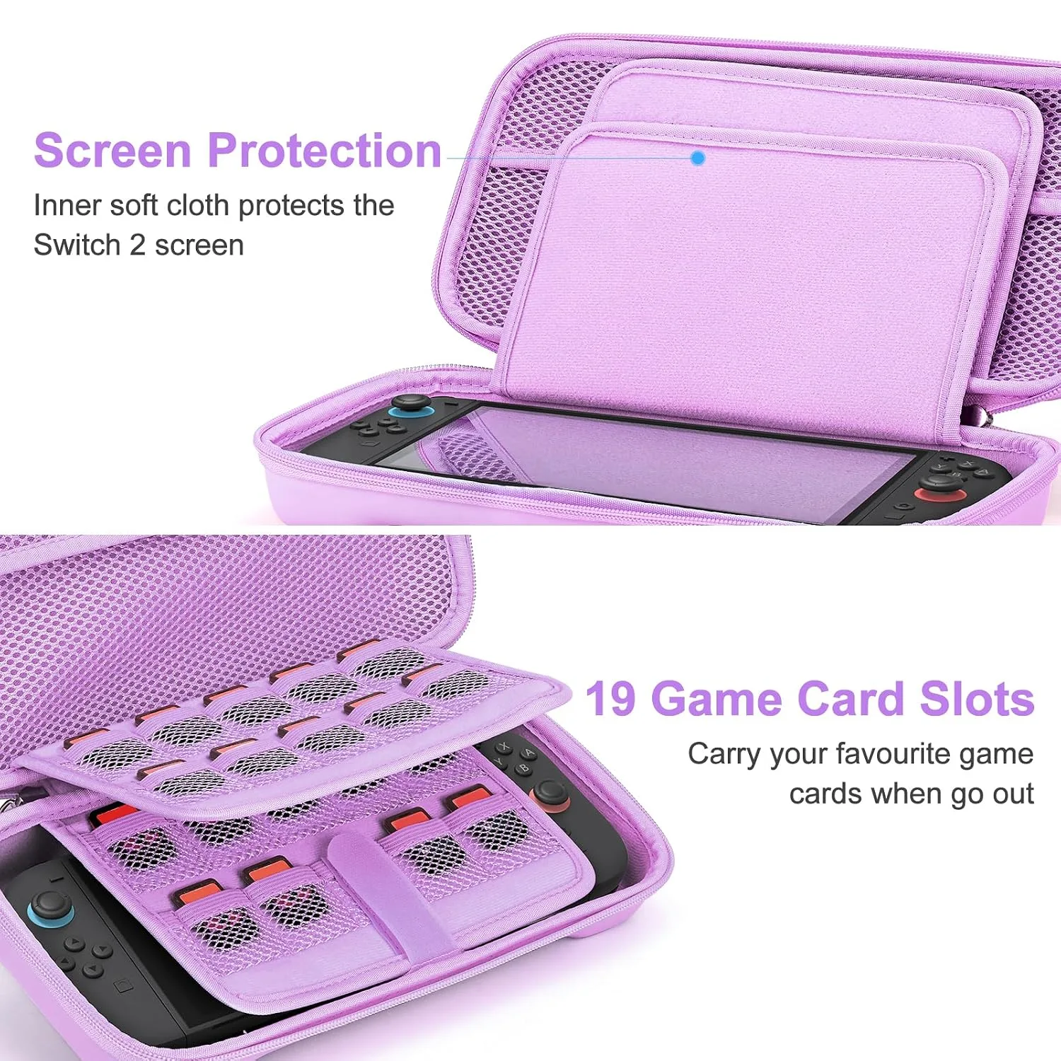 Younik Switch 2 Accessories Bundle, 15 in 1 Purple Switch 2 Accessories Kit for Girls Include Switch 2 Carrying Case, Shoulder Strap, Wrist Strap & Stickers, Protective Case for Switch Console & J-Con