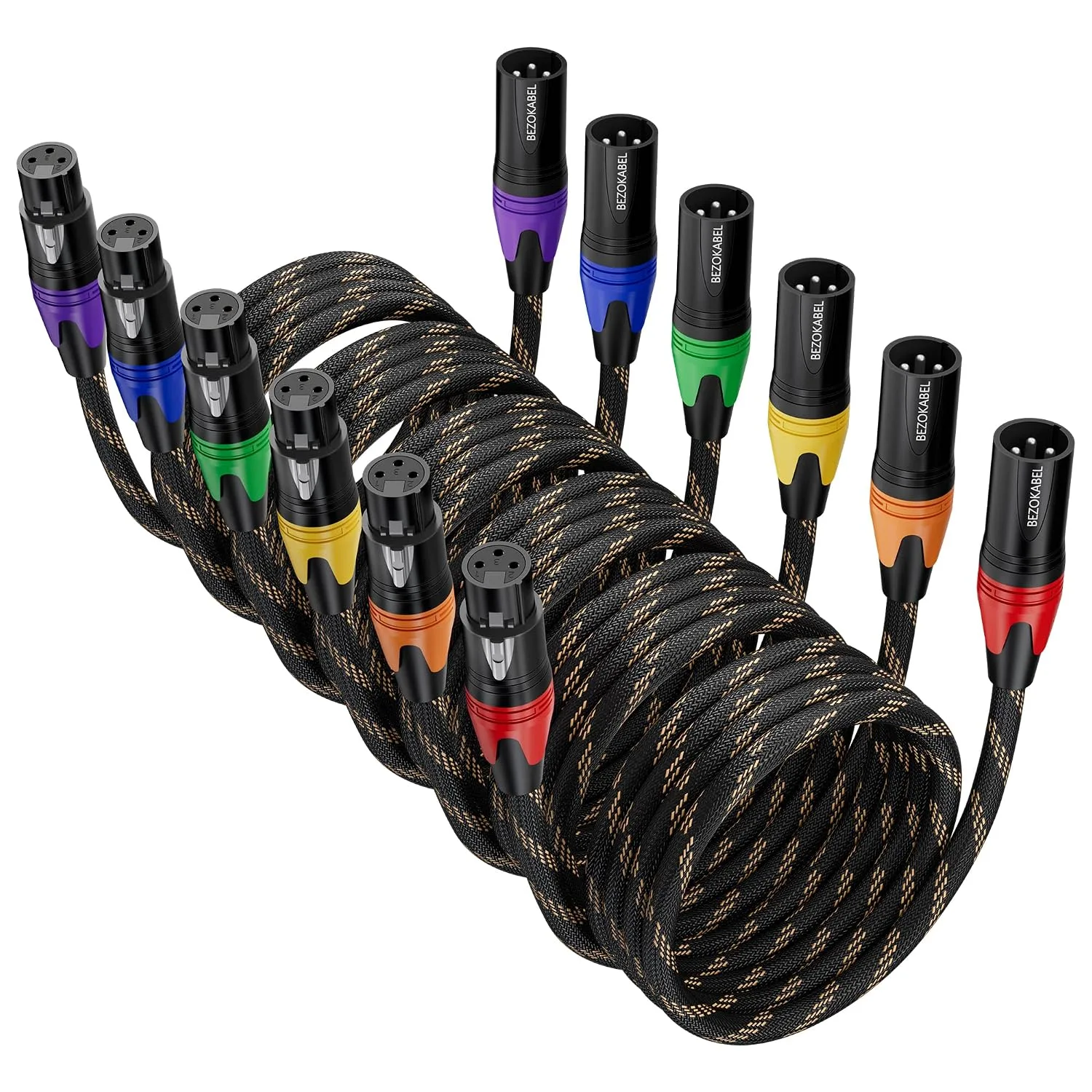 XLR Cables - 35ft 6 Pack Nylon Braided, Balanced XLR Speaker and Mic Cable for Microphones, Mixers and Speakers