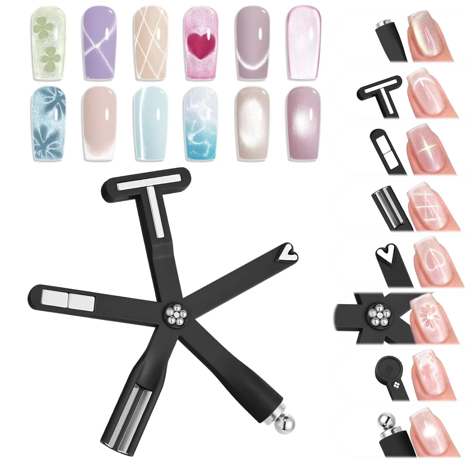 Modelones Cat Eye Magnet Black 8-in-1 Tool Strong Magnetic for Cateye Gel Polish