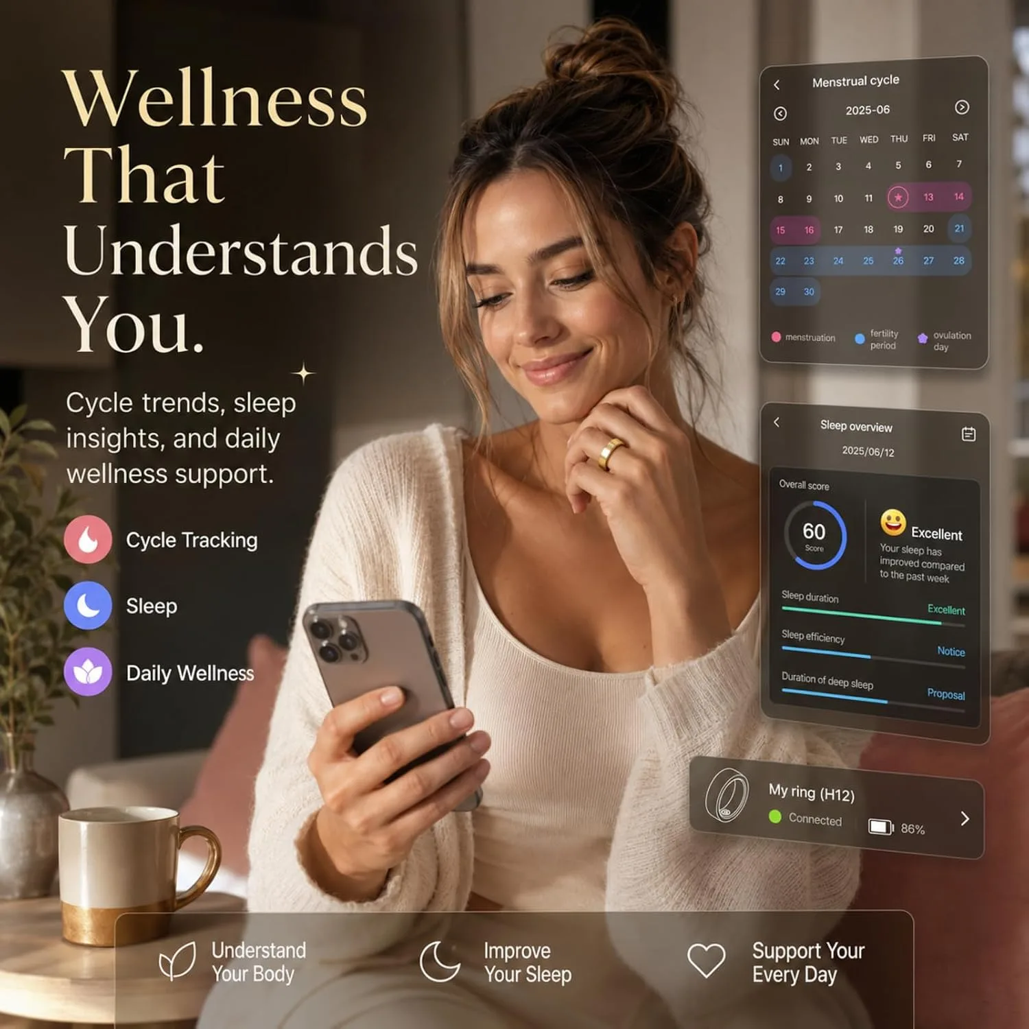 Smart Ring for Women Men, Fitness & Health Tracker with Heart Rate, Blood Oxygen, HRV, Stress, Sleep & Step Tracking, 5ATM Waterproof Smart Ring for iPhone & Android, No Subscription Fee