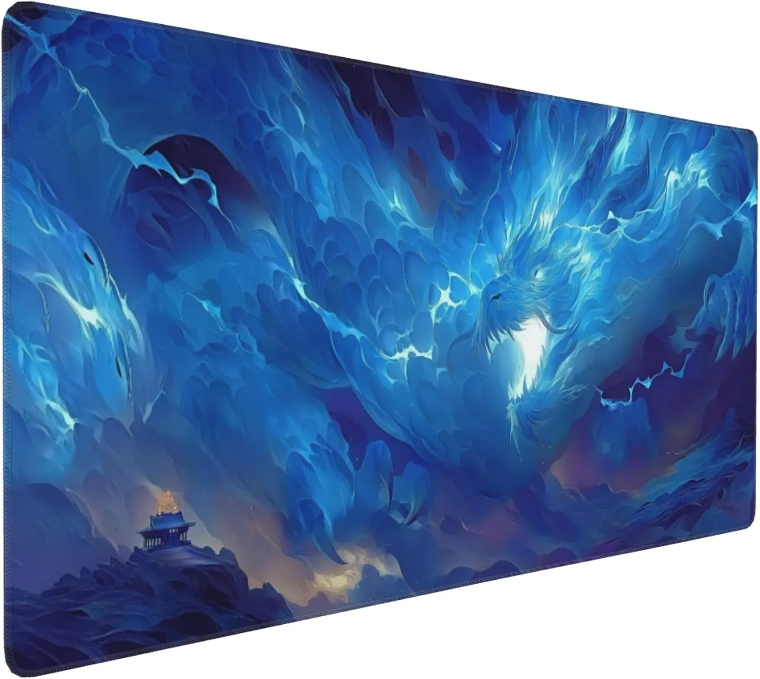 Large Gaming Mouse Pad with Blue Dragon Design, Extended Desk Mat, Non-Slip Rubber Base, 35.4" x 15.7"