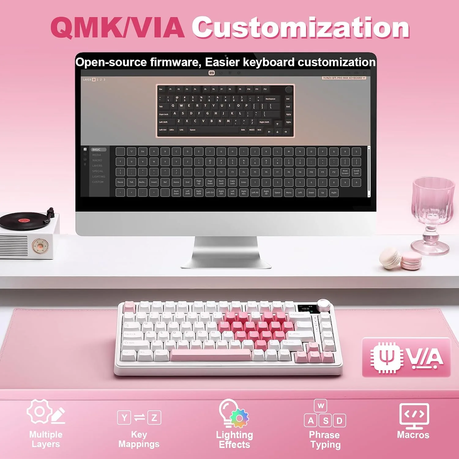 YUNZII B75 PRO MAX 75% Mechanical Keyboard (White Heart,Milk Switch)