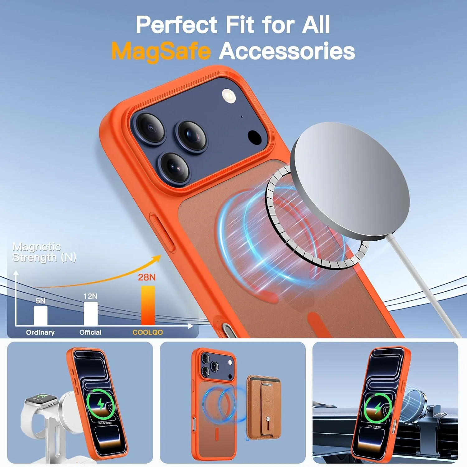 COOLQO Magnetic for iPhone 18/17 Pro Case, Translucent Matte, Orange