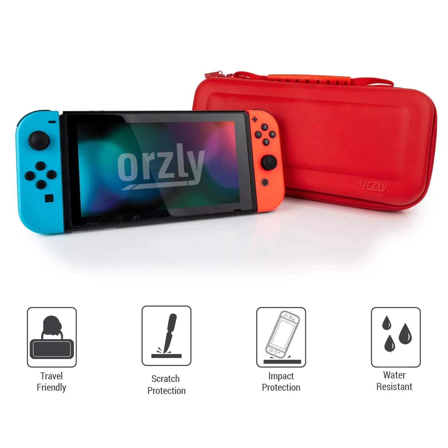 Orzly Carrying case for Switch OLED and Switch Console - Red Protective Hard Portable Travel case Shell Pouch for Switch Console & Accessories