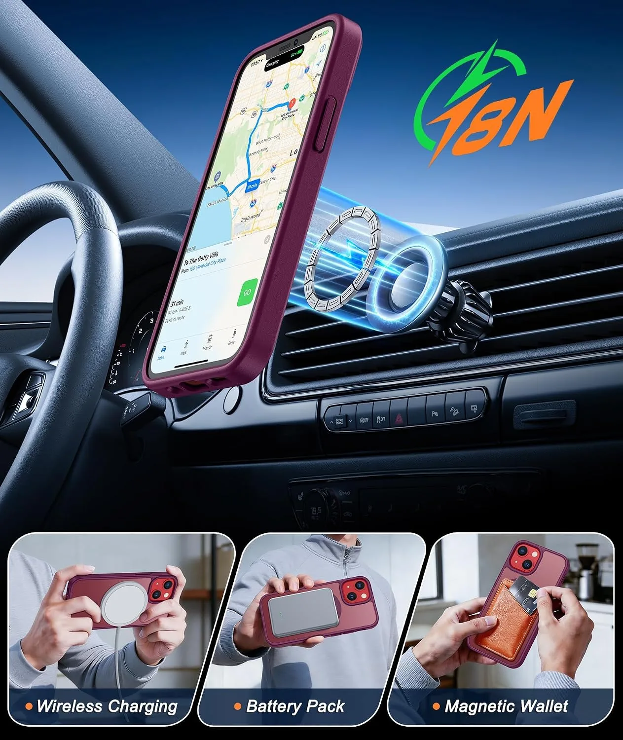 FNTCASE for iPhone 13 Mini/iPhone 12 Mini Case Fit for MagSafe Wine Red