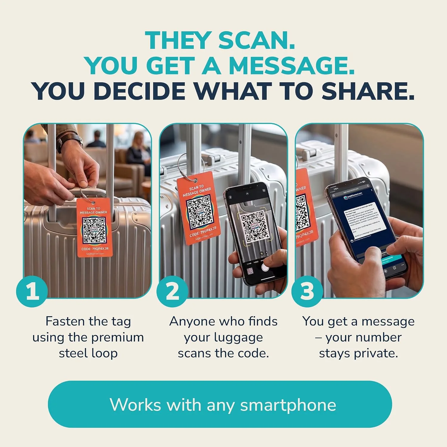 Smart Luggage Tags | Privacy QR Code Luggage Tag, Orange, 2-Pack