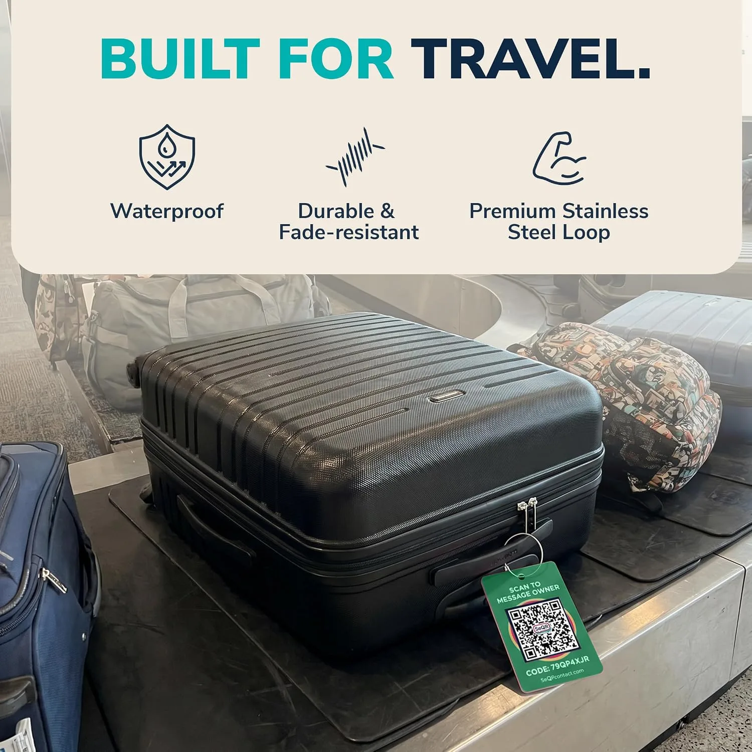 Smart Luggage Tag - Privacy QR Code Tags for Travel Suitcases, 2 Pack Green