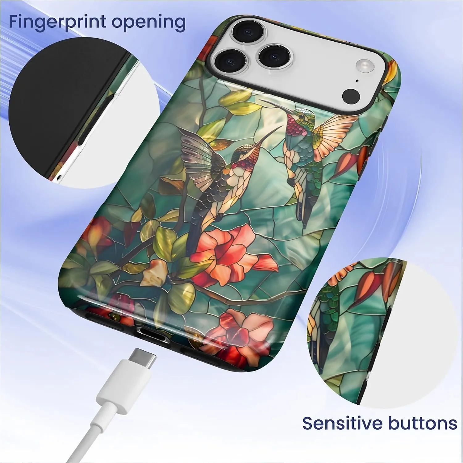 DAIZAG Case for iPhone 17 Pro Max,Mixed 2 Layer Design Shockproof Soft TPU Ddouble Protection Phone Case for iPhone 17 Pro Max-Gorgeous Hummingbird