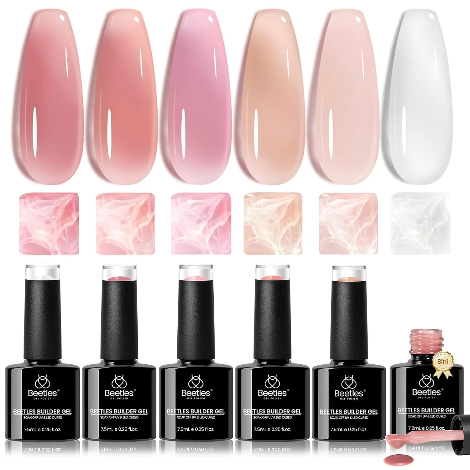 Gel Constructor para Uñas Beetles Set 6 Colores Jelly Clear Pink Nude