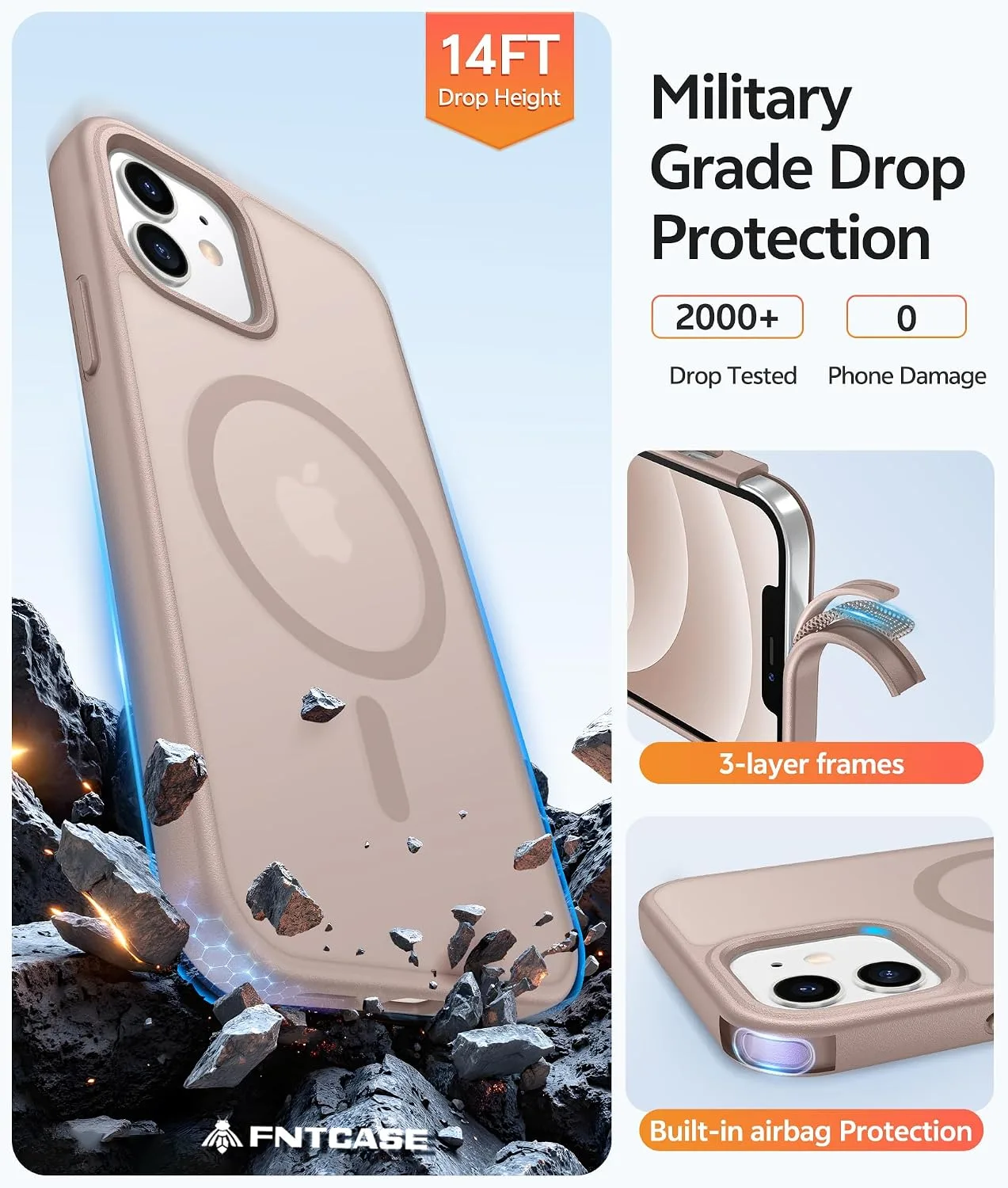 FNTCASE for iPhone 12/12 Pro Case, Fit for Magsafe, Desert Gold